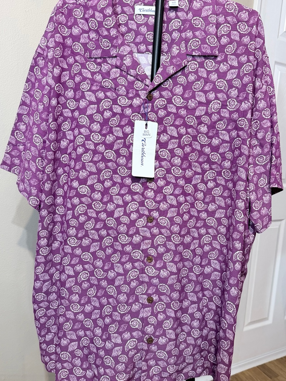 NWT  Caribbean Men’s Button-Up SS Sleeve Woven Floral Purple White Big 4XB